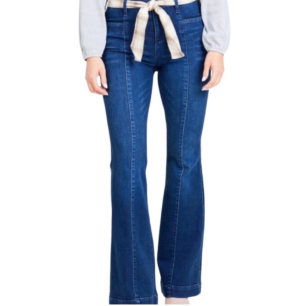 Express High Rise Bell Flared Stretch Denim Jean Medium Wash Womens 4L